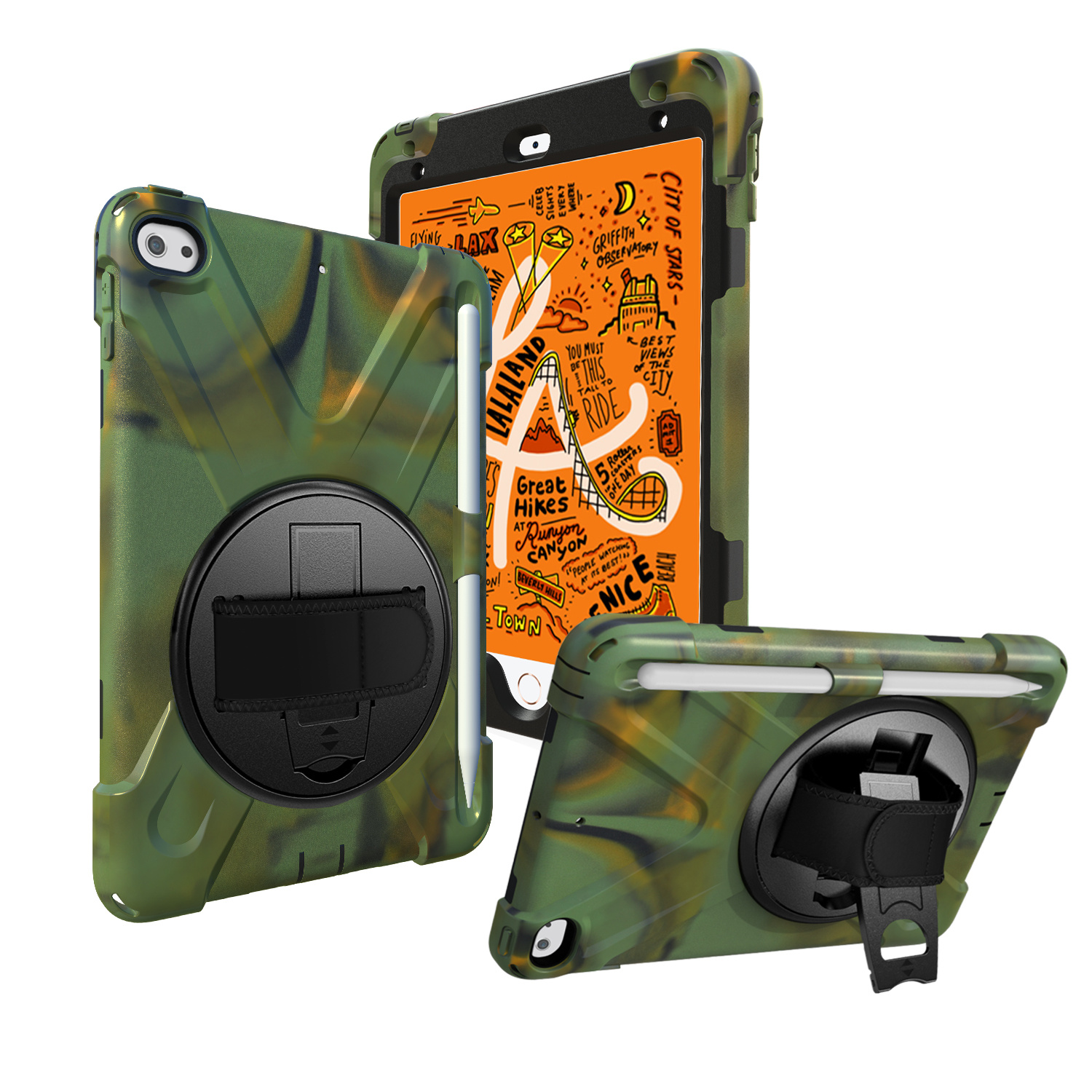 iPad Mini 7.9 inch (2019) Cover - Hand Strap Armor Case - Camouflage afbeelding