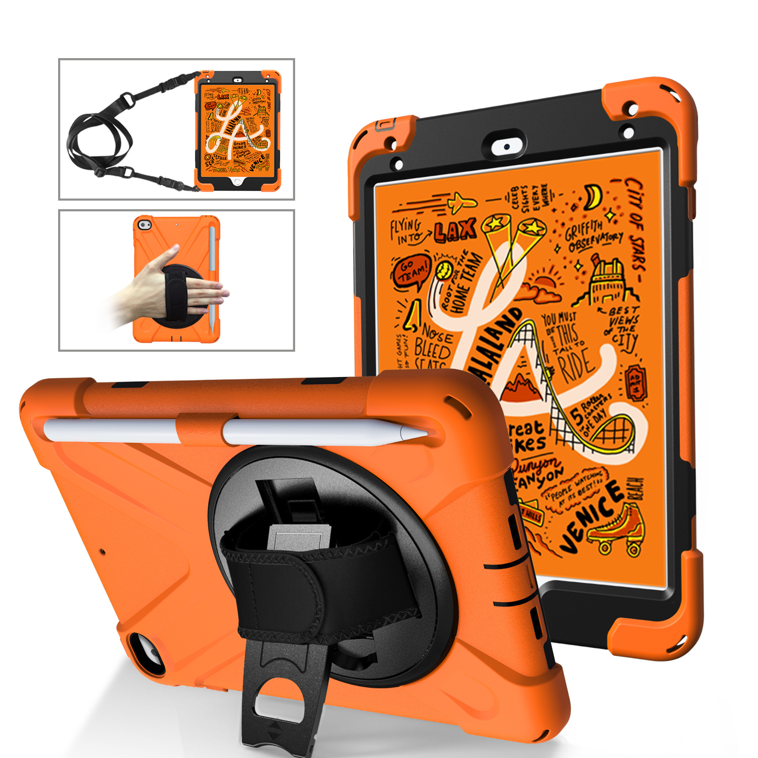 iPad Mini 7.9 inch (2019) Cover - Hand Strap Armor Case - Oranje afbeelding