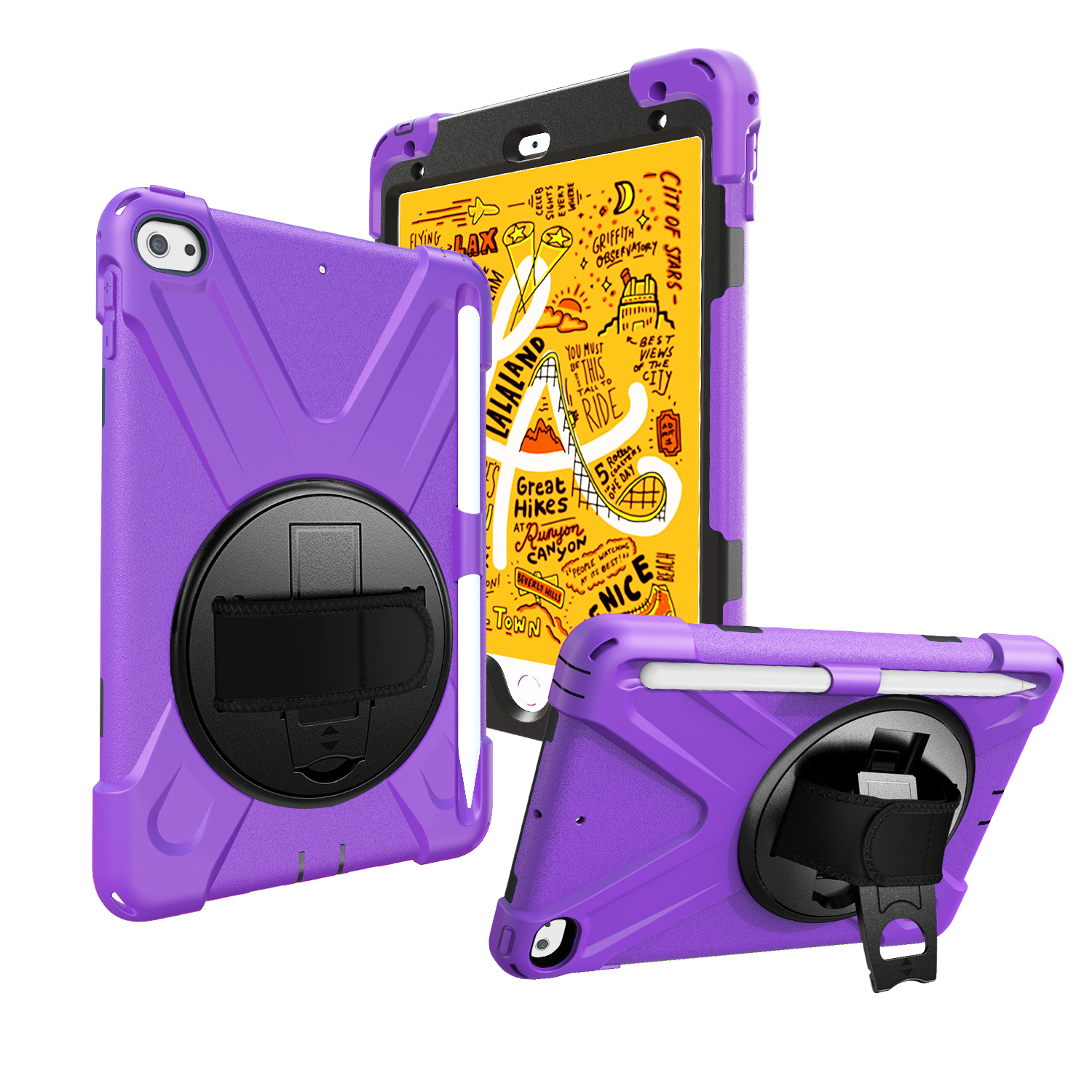 iPad Mini 7.9 inch (2019) Cover - Hand Strap Armor Case - Paars afbeelding