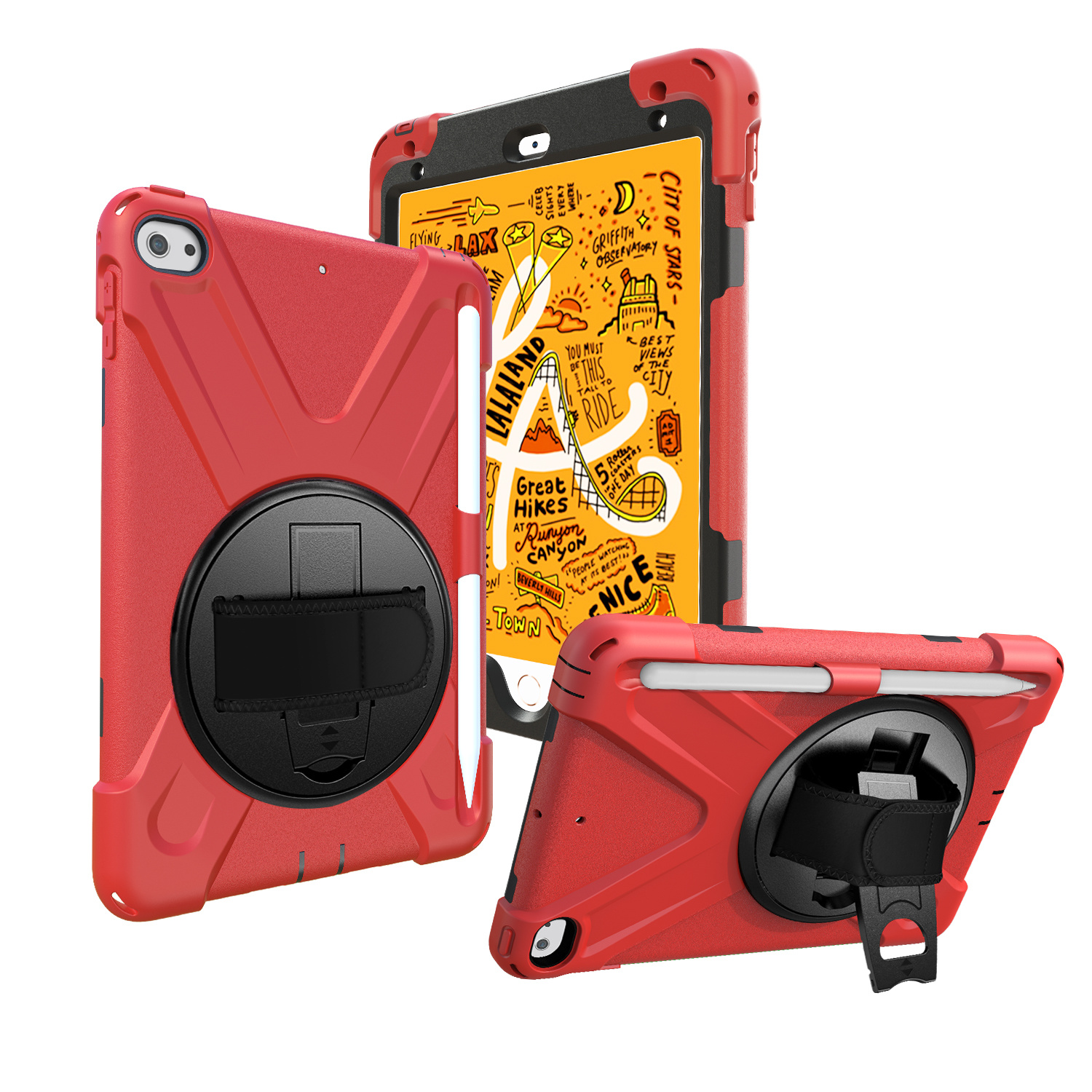 iPad Mini 7.9 inch (2019) Cover - Hand Strap Armor Case - Rood afbeelding