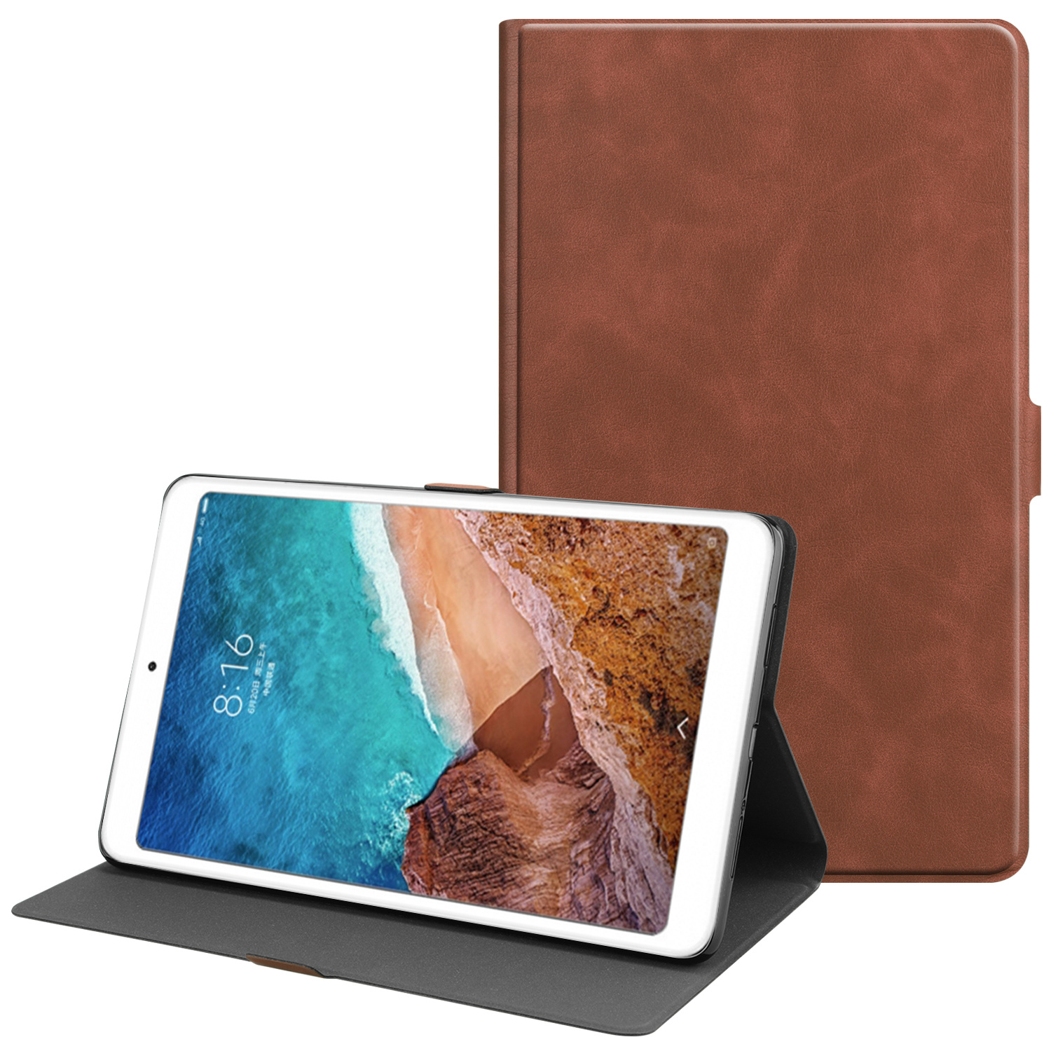 Xiaomi Mi Pad 4 Plus hoes - PU Leer Folio Book Case - Bruin afbeelding