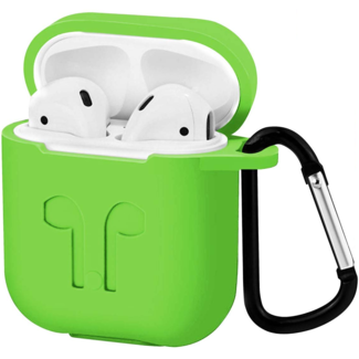 Case2go Apple Airpods Hoesje - Siliconen Airpods Hoes met Karabijnhaak - Case voor Airpods 1/2 - Groen