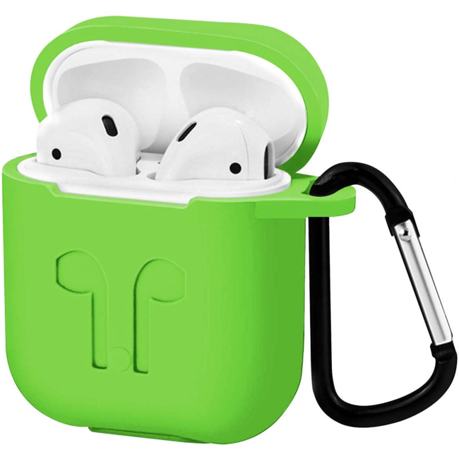 Apple Airpods Hoesje - Siliconen Airpods Hoes met Karabijnhaak - Case voor Airpods 1/2 - Groen