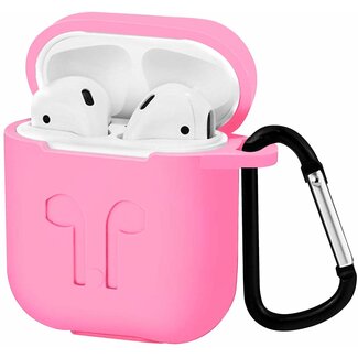 Case2go Apple Airpods Hoesje - Siliconen Airpods Hoes met Karabijnhaak - Case voor Airpods 1/2 - Roze