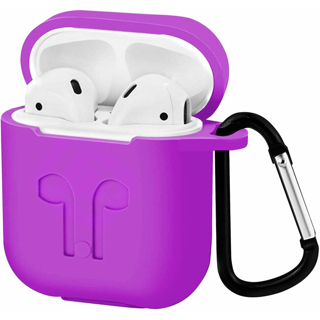 Apple Airpods Hoesje - Siliconen Airpods Hoes met Karabijnhaak - Case voor Airpods 1/2 - Paars