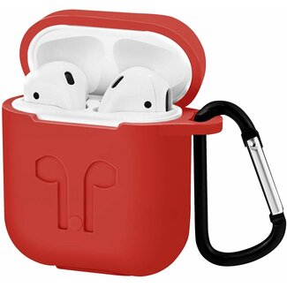 Case2go Apple Airpods Hoesje - Siliconen Airpods Hoes met Karabijnhaak - Case voor Airpods 1/2 - Rood