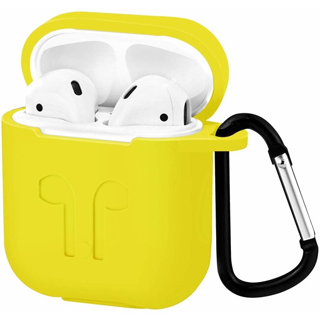 Apple Airpods Hoesje - Siliconen Airpods Hoes met Karabijnhaak - Case voor Airpods 1/2 - Geel