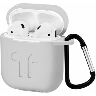 Case2go Apple Airpods Hoesje - Siliconen Airpods Hoes met Karabijnhaak - Case voor Airpods 1/2 - Wit