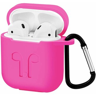 Case2go Apple Airpods Hoesje - Siliconen Airpods Hoes met Karabijnhaak - Case voor Airpods 1/2 - Magenta