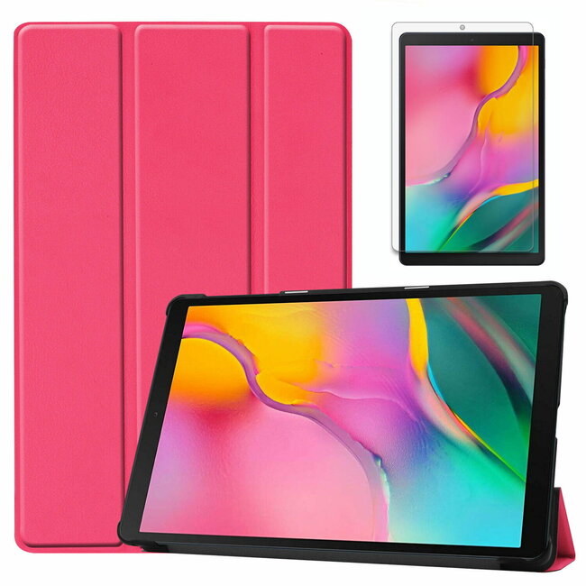 Case2go - Hoes voor de Samsung Galaxy Tab A 10.1 (2019) - Tri-Fold Book Case + Screenprotector - Magenta