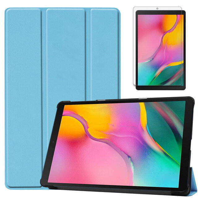 Case2go - Hoes voor de Samsung Galaxy Tab A 10.1 (2019) - Tri-Fold Book Case + Screenprotector - Licht Blauw