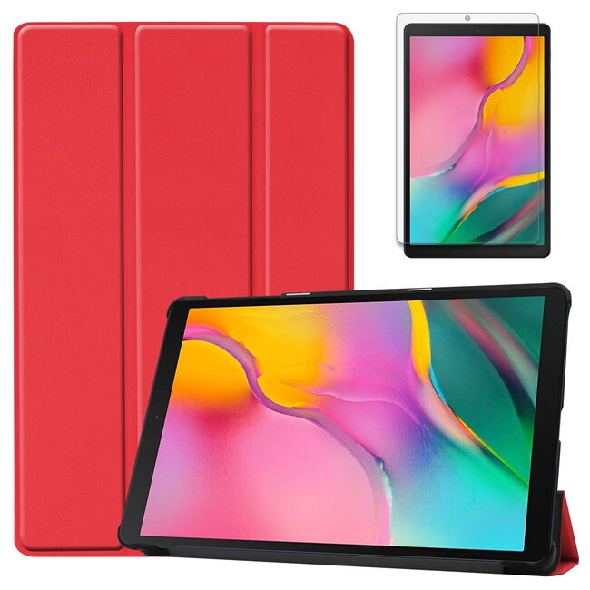 Case2go - Hoes voor de Samsung Galaxy Tab A 10.1 (2019) - Tri-Fold Book Case + Screenprotector - Rood