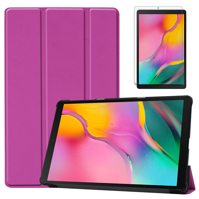 Case2go - Hoes voor de Samsung Galaxy Tab A 10.1 (2019) - Tri-Fold Book Case + Screenprotector - Paars