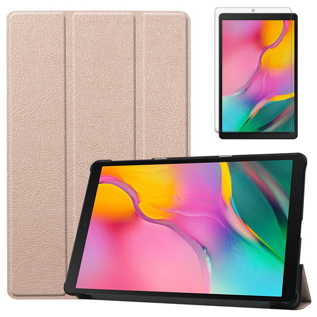 Case2go - Hoes voor de Samsung Galaxy Tab A 10.1 (2019) - Tri-Fold Book Case + Screenprotector - Goud