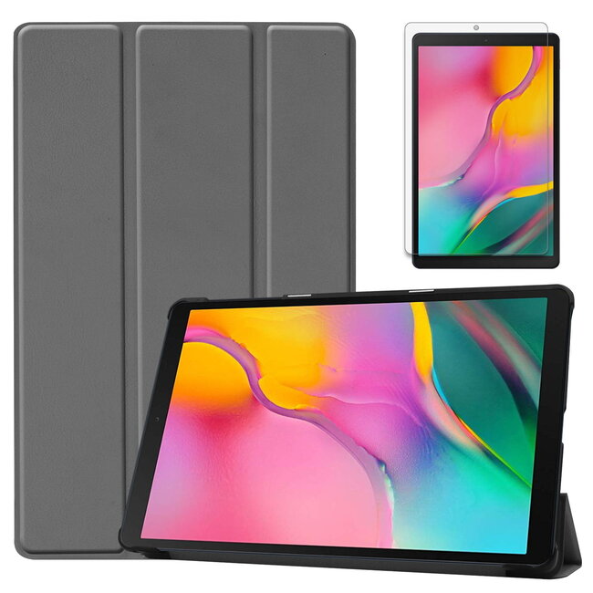 Case2go - Hoes voor de Samsung Galaxy Tab A 10.1 (2019) - Tri-Fold Book Case + Screenprotector - Grijs