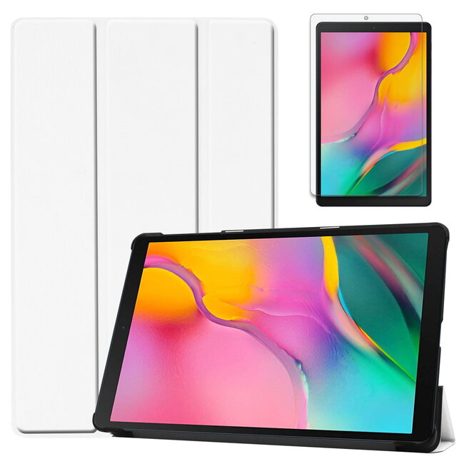 Case2go - Hoes voor de Samsung Galaxy Tab A 10.1 (2019) - Tri-Fold Book Case + Screenprotector - Wit
