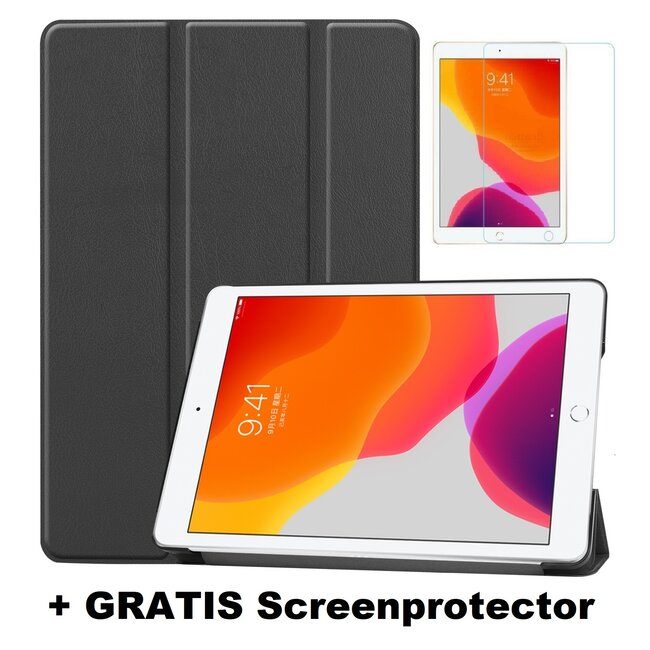 Case2go - Hoes voor de iPad 10.2 (2019 / 2020 / 2021) - Tri-Fold Book Case + Screenprotector - Zwart