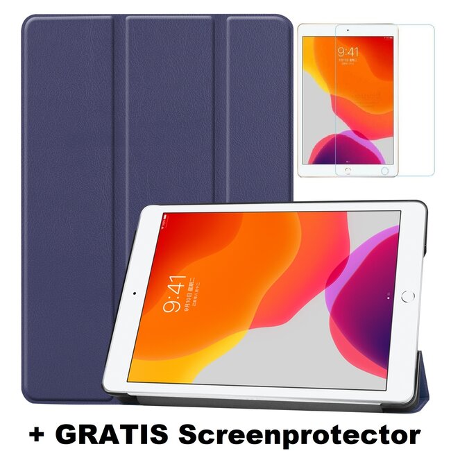 Case2go - Hoes voor de iPad 10.2 (2019 / 2020 / 2021) - Tri-Fold Book Case + Screenprotector - Donker Blauw