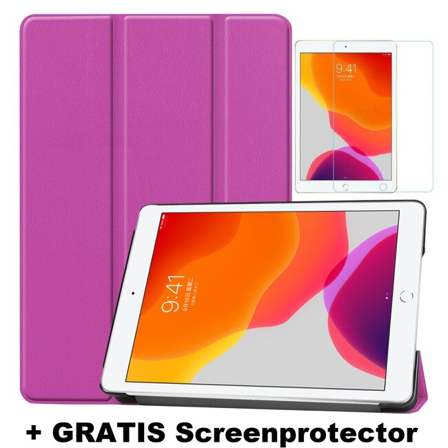Case2go - Hoes voor de iPad 10.2 (2019 / 2020 / 2021) - Tri-Fold Book Case + Screenprotector - Paars