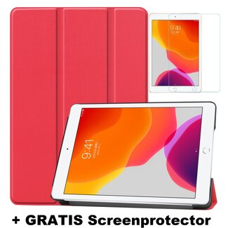 Case2go iPad 10.2 Inch 2019 / 2020 / 2021 hoes - Tri-Fold Book Case + Screenprotector - Rood