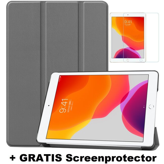 Case2go - Hoes voor de iPad 10.2 (2019 / 2020 / 2021) - Tri-Fold Book Case + Screenprotector - Grijs