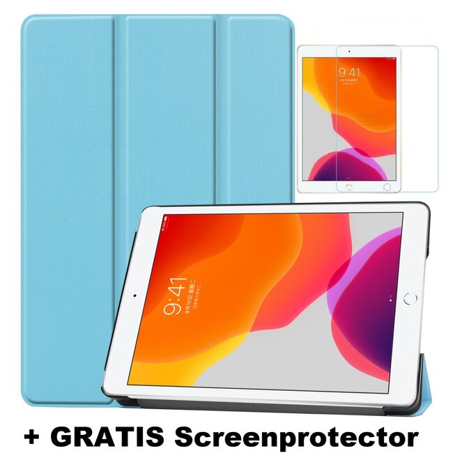 Case2go - Hoes voor de iPad 10.2 (2019 / 2020 / 2021) - Tri-Fold Book Case + Screenprotector - Licht Blauw