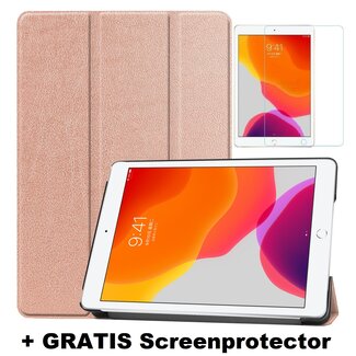 Case2go iPad 10.2 Inch 2019 / 2020 / 2021 hoes - Tri-Fold Book Case + Screenprotector - Rosé Goud