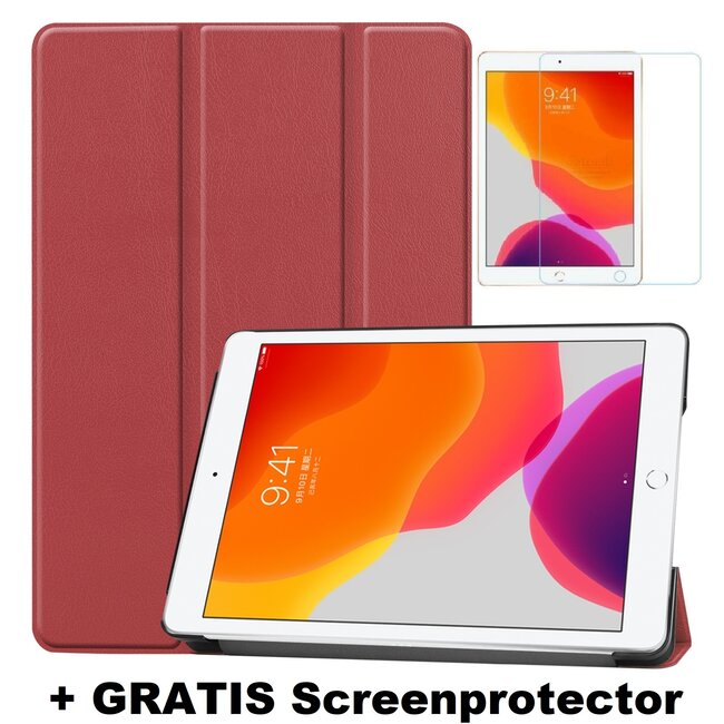 Case2go - Hoes voor de iPad 10.2 (2019 / 2020 / 2021) - Tri-Fold Book Case + Screenprotector - Donker Rood