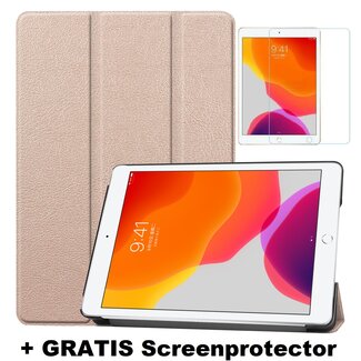 Case2go iPad 10.2 Inch 2019 / 2020 / 2021 hoes - Tri-Fold Book Case + Screenprotector - Goud