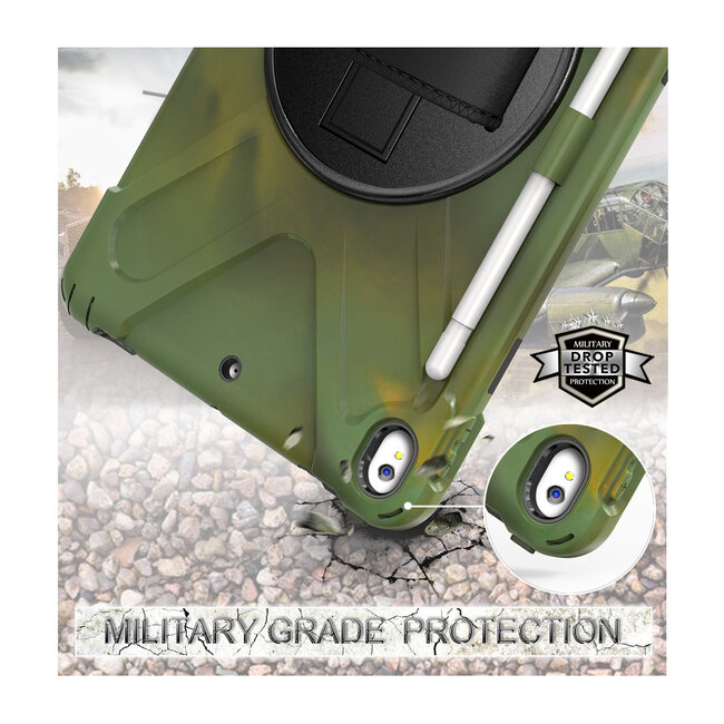 Case2go - Hoes voor Apple iPad 10.2 2019 / 2020 / 2021 - Hand Strap Armor Case - Camouflage