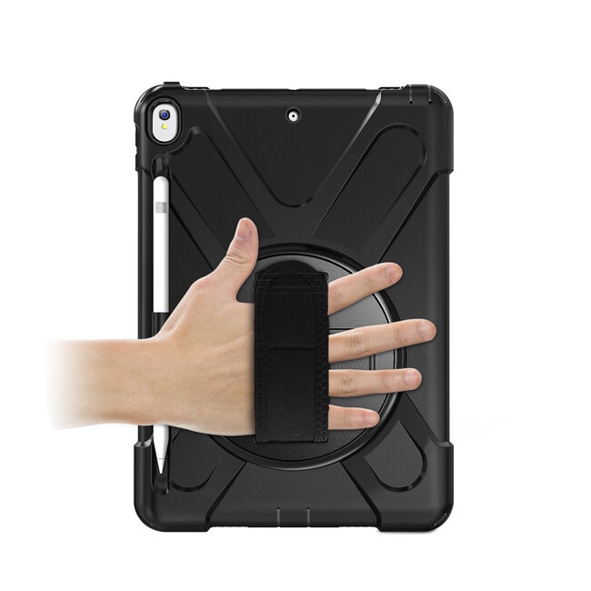 Case2go - Hoes voor Apple iPad 10.2 2019 / 2020 / 2021 - Hand Strap Armor Case - Zwart