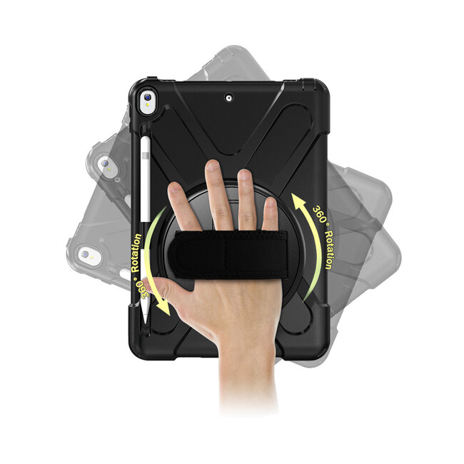 Case2go - Hoes voor Apple iPad 10.2 2019 / 2020 / 2021 - Hand Strap Armor Case - Zwart