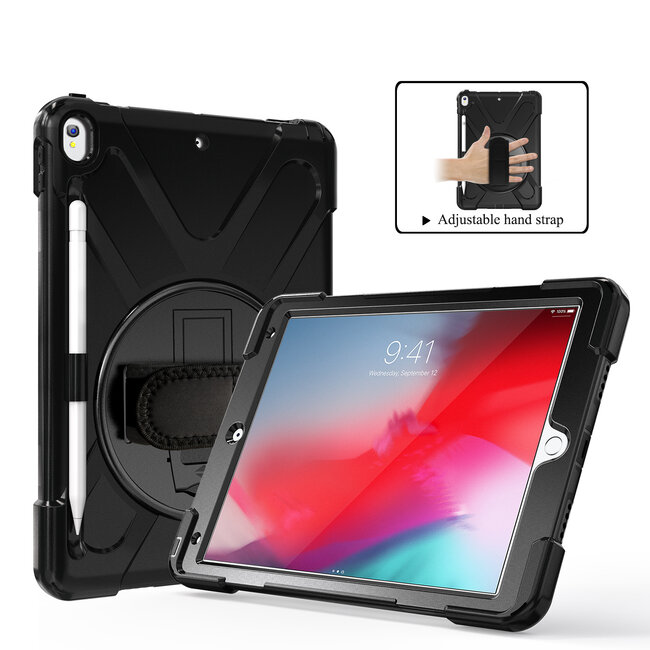 Case2go - Hoes voor Apple iPad 10.2 2019 / 2020 / 2021 - Hand Strap Armor Case - Zwart