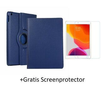 Case2go iPad 10.2 inch 2019 / 2020 / 2021 hoes - Draaibare Book Case + Screenprotector - Donker Blauw