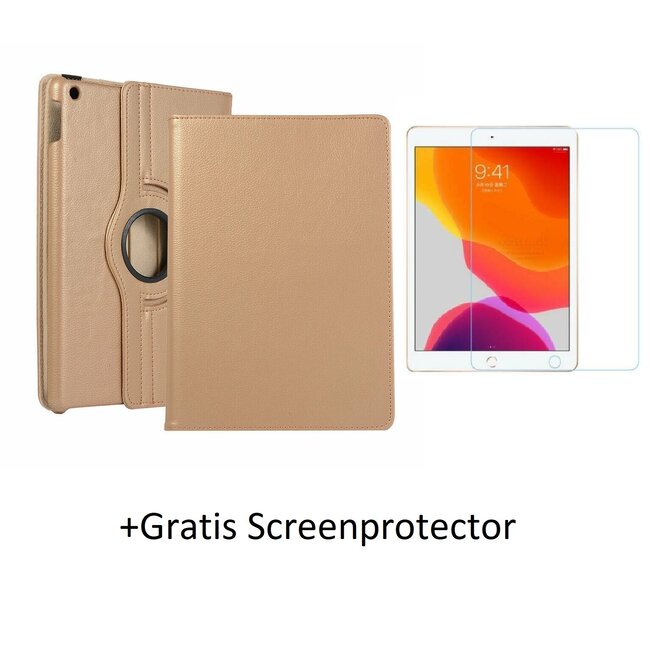 Case2go - Hoes voor de iPad 10.2 inch 2019 / 2020 / 2021 - 360 Graden Draaibare Book Case + Screenprotector - Goud