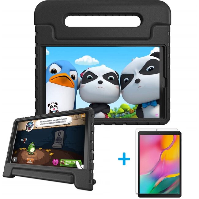 Case2go - Kinderhoes voor de Samsung Galaxy Tab A 10.1 (2019) - Schokbestendige case met handvat + Screenprotector - Zwart