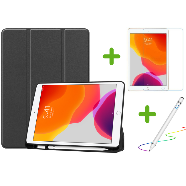 Case2go - Hoes voor de iPad 10.2 (2019 / 2020 / 2021) - Active Stylus Pen - Screenprotector - Zwart