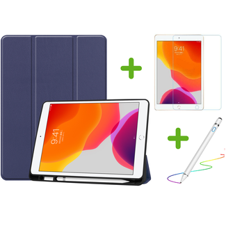 Case2go iPad 10.2 inch 2019 / 2020 / 2021 hoes - Active Stylus Pen - Screenprotector - Donker Blauw