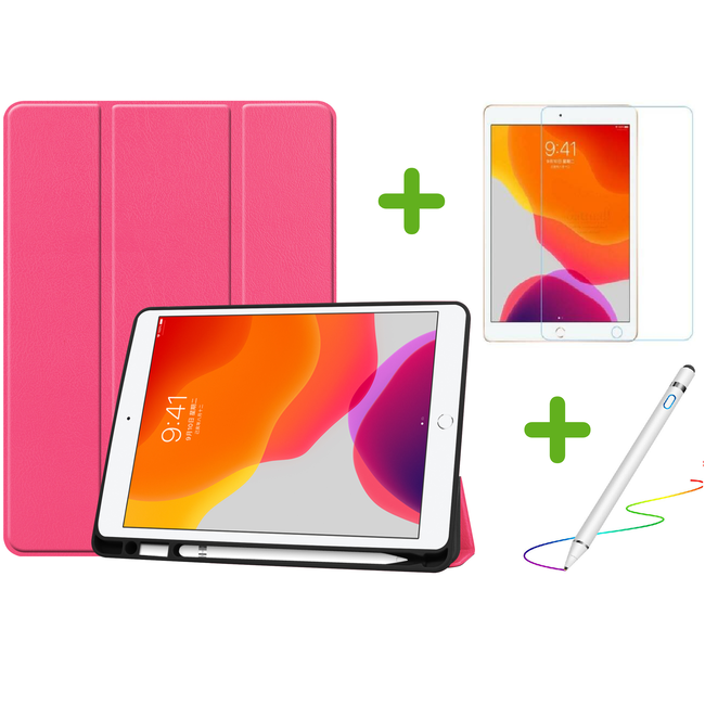 Case2go - Hoes voor de iPad 10.2 (2019 / 2020 / 2021) - Active Stylus Pen - Screenprotector - Magenta