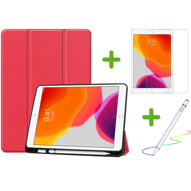 Case2go - Hoes voor de iPad 10.2 (2019 / 2020 / 2021) - Active Stylus Pen - Screenprotector - Rood