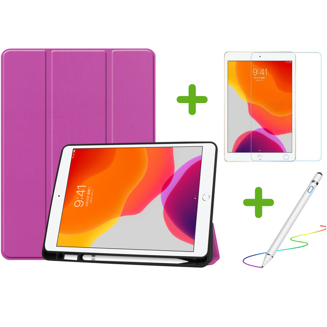 Case2go - Hoes voor de iPad 10.2 (2019 / 2020 / 2021) - Active Stylus Pen - Screenprotector - Paars