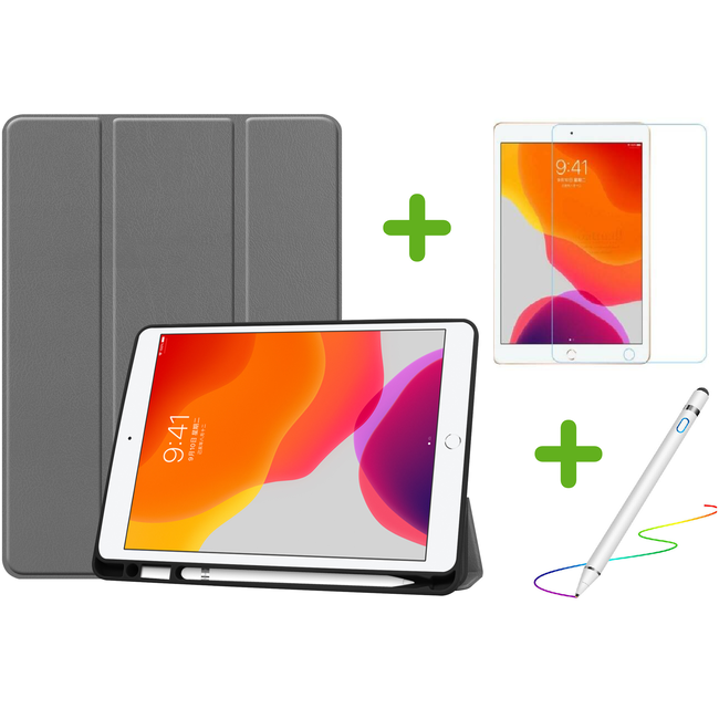 Case2go - Hoes voor de iPad 10.2 (2019 / 2020 / 2021) - Active Stylus Pen - Screenprotector - Grijs