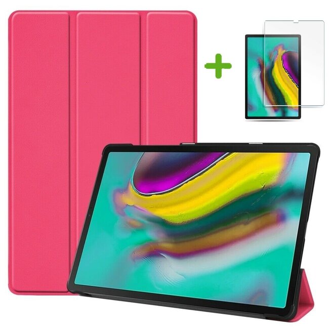 Case2go - Hoes voor de Samsung Galaxy Tab S5e - Tri-Fold Book Case + Screenprotector - Magenta