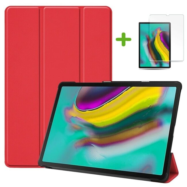 Case2go - Hoes voor de Samsung Galaxy Tab S5e - Tri-Fold Book Case + Screenprotector - Rood