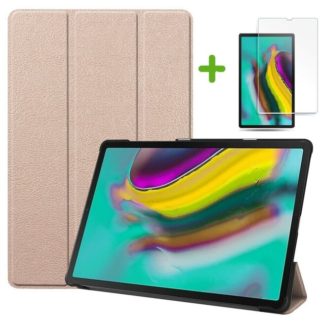 Case2go - Hoes voor de Samsung Galaxy Tab S5e - Tri-Fold Book Case + Screenprotector - Goud