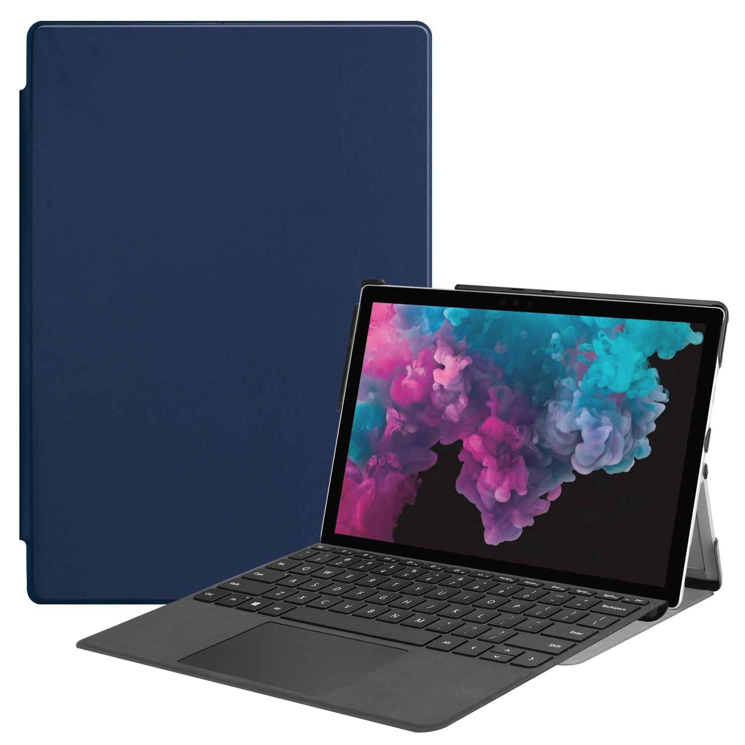 Microsoft Surface Pro 7 hoes - Tri-Fold Book Case - Donker Blauw afbeelding