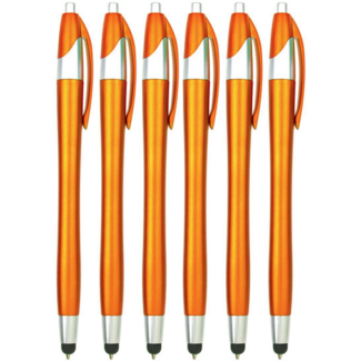 Case2go 6 Stuks - Stylus Pen voor tablet en smartphone - Met Penfunctie - Touch Pen - Voorzien van clip - Oranje
