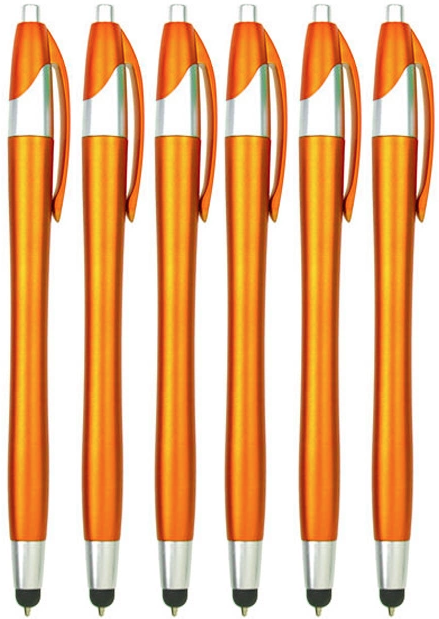 6 Stuks - Stylus Pen voor tablet en smartphone - Met Penfunctie - Touch Pen - Voorzien van clip - Oranje afbeelding
