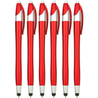 Case2go 6 Stuks - Stylus Pen voor tablet en smartphone - Met Penfunctie - Touch Pen - Voorzien van clip - Rood