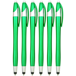 Case2go 6 Stuks - Stylus Pen voor tablet en smartphone - Met Penfunctie - Touch Pen - Voorzien van clip - Groen